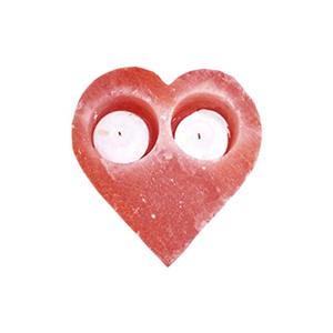 Lampe de sel de l'Himalaya en forme de double cœur sculpté en matériau organique rose, porte-bougie chauffe-plat à deux trous, vente en gros - Product Image 1