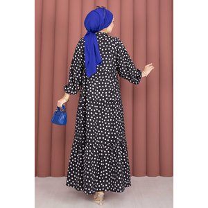 เดรสผ้าวิสโคสสีดำลายจุดครึ่งกระดุมทรงเอ็มไพร์ - Product Image 4