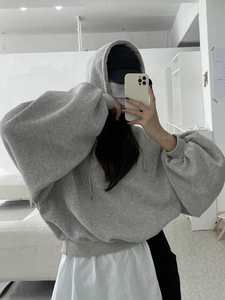 Women's Oversized Grey Cotton <b>Fleece</b> Pullover Sweatshirt Loose Fit Drop Shoulder Long Sleeve <b>Hoodie</b> Winter Streetwear Casual - Product Image 6