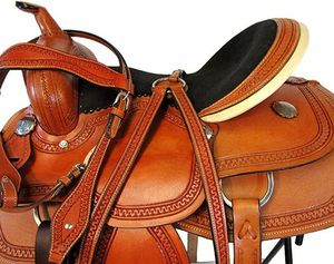 Vente la plus chaude selle occidentale en cuir naturel véritable sculpture à la main avec selle en daim marron avec raccords - Product Image 1