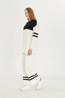 Conjunto de dos piezas de gran tamaño con cremallera a rayas de punto para mujer de alta calidad, ropa informal, ropa de oficina, conjunto de pantalones y suéter