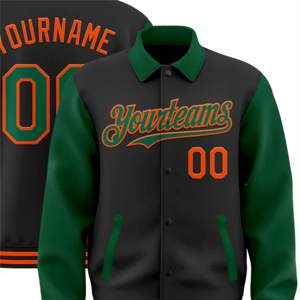 Blouson aviateur personnalisé noir Kelly vert-orange veste Byron à col à revers bicolore Varsity Letterman à boutons-pression - Product Image 6