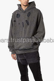 Sudadera con Capucha de Manga Larga para Hombre, Estilo Europeo Americano, Lavado Ácido, Desgastada, 100% Algodón, Lisa, Anti-Pilling - Product Image 3