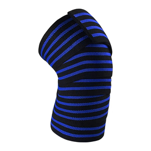 Knee Sleeve Compression Support <b>Black</b> Blue Striped Spandex Breathable Hook Loop Closure Unisex All Seasons - Product Image 6