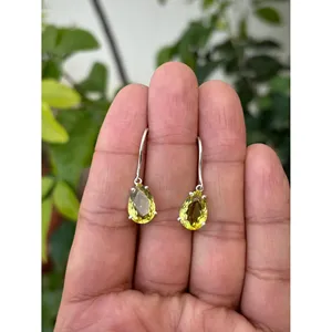 925 <b>Silver</b> Lemon Quartz Drop <b>Earrings</b> Gold Plated <b>Dangle</b> Design Cute Religious Style for Gift with Zircon Ruby Diamond Pearl - Product Image 1