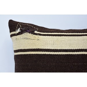 Brown Wool Kilim Patchwork <b>Pillow</b> 16x16 Inch Luxury Rustic Design Vintage Fluffy Printed Floral Patterns Woven Silk for Bedding - Product Image 2