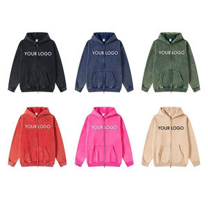 Venta al por mayor de diseño personalizado de gran tamaño recortada cremallera sudaderas con capucha 100% algodón francés Terry Sun desvanecido cremallera Sudadera con capucha para unisex - Product Image 6