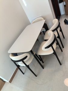 Trắng thiêu kết đá bàn ăn thiết lập cho 6-8 hiện đại Rock slab bảng với 6 cong thiết kế ghế sang trọng phòng ăn thiết lập - Product Image 5