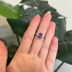 Romantic Design <b>Amethyst</b> Oval Cut 925 Sterling Silver Minimalist Band <b>Ring</b> Engagement Party Wedding Anniversaries Women Girls' - Product Image 2