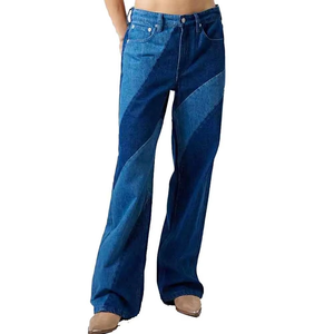Dernier modèle de pantalon élégant en denim bleu foncé à blocs de couleurs pour femmes Meilleure qualité Jeans usagés personnalisés Denim durable - Product Image 6