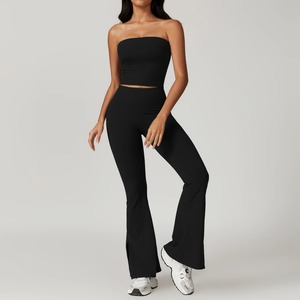 Ensemble de Yoga à carreaux sans couture pour femmes 2 pièces vêtements de sport d'entraînement vêtements de sport à manches longues veste de Fitness taille haute Leggings respirant - Product Image 4