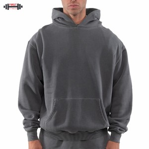 Baggy 100% coton polaire hiver pull à capuche Streetwear poids lourd surdimensionné goutte épaule broderie Logo personnalisé 300gsm - Product Image 1