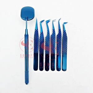 Pinzas de pestañas de 45 grados de acero inoxidable ligeras con muestra gratis, herramienta de belleza con logotipo personalizado para extensión de pestañas - Product Image 2