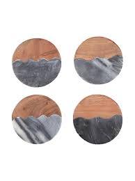 Luxury Natural Acacia Wood And Grey Marble Coasters Set Handmade Wave Cut Edge Drink Mat Tea Cup <b>Pad</b> Tabletop Protector Home - Product Image 5