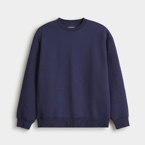 Wholesale 100% Cotton Custom Sweatshirts for Men Solid Pattern Winter <b>Navy</b> Ribbed Crewneck Soft Texture Everyday Essential - Product Image 4