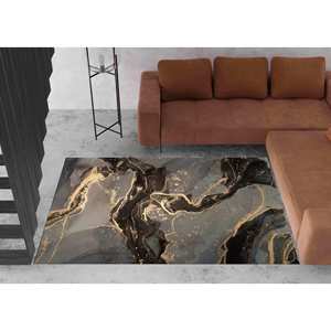 Black Marble <b>Rug</b>: Gold Veins, Modern Indoor/<b>Outdoor</b> Decor,Chenille <b>Rug</b> - Product Image 1