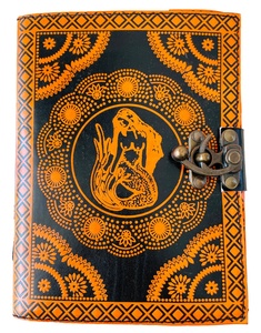 Diseño de sirena hecho a mano en relieve con cubierta de cuero genuino de Color naranja y negro Cuaderno en blanco Deckle Edge Paper Antique C-Lock - Product Image 3