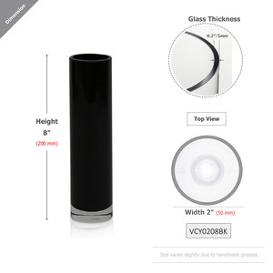 VCY0208BK - Black Cylinder Glass Bud <b>Vase</b> - 2 x 8 - Product Image 3
