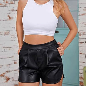 New Arrival <b>Women's</b> Genuine <b>Leather</b> Casual <b>Shorts</b> Breathable Eco-Friendly Windproof Elastic Waist Customizable Fashion Wear - Product Image 4