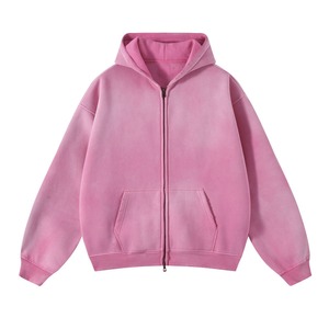 Sweat à capuche zippé pour hommes, poids lourd, délavé à l'acide, personnalisé de haute qualité, sweat-shirt unisexe décontracté pour l'hiver brodé ODM - Product Image 2