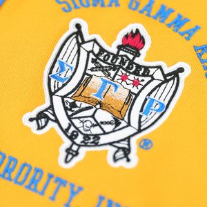 เสื้อเบสบอล Sigma Gamma Rho สีทองน้ำเงินสำหรับผู้หญิง ตัวอักษรกรีก กระดุมติดหน้าเสื้อ SGR เสื้อผ้าชมรมนักศึกษา ทรงสปอร์ต ใส่สบายๆ - Product Image 5