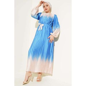 Robe en satin plissé bicolore indigo - Product Image 2