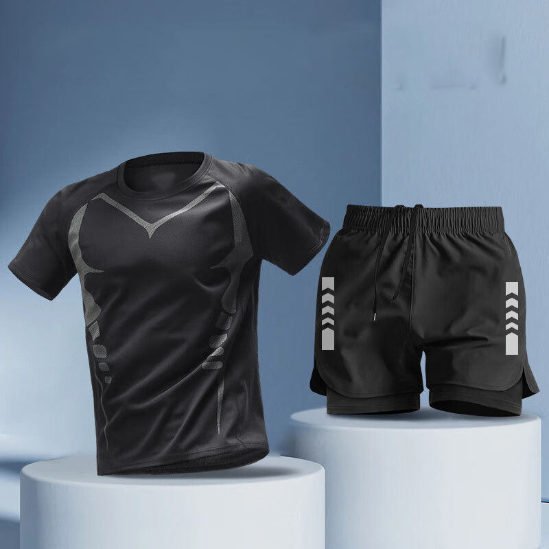 ชุดสีดำอเนกประสงค์สองชิ้น [วิ่ง, ฟิตเนส, เหงื่อออก]