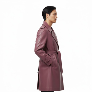 Men Designer Long <b>Leather</b> <b>Trench</b> <b>Coat</b> Overcoat OEM Factory Supplier Wholesale Custom Made Stylish Fashion Outerwear Cotton - Product Image 5