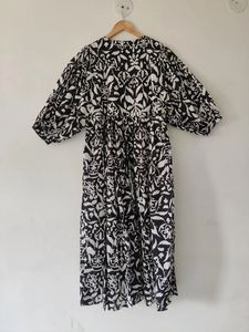 Casual Loose Fit Block Print Midi Dress Summer Mini vestido con cuello profundo y cierre de cuerda Ikat Print Cintura natural - Product Image 5