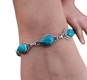 เครื่องประดับอัญมณีเทอร์ควอยส์สำหรับผู้หญิงสร้อยข้อมือสไตล์ Boho สีเงิน925เป็นของขวัญแฮนด์เมดที่กำลังมาแรงสำหรับ - Product Image 1