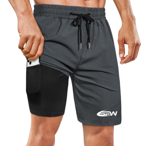 Short 2 en 1 pour homme, entraînement, gym, course, fitness, compression cachée, ajustement confortable - Product Image 1