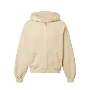 Sweat à capuche pour hommes 100% coton 450G épais et chaud doublé polaire motif 3D en relief saison d'hiver logo brodé français fermeture éclair à capuche - Product Image 1