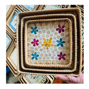 Bandeja de Servicio de Ratán al por Mayor con Incrustaciones de Nácar, Bandeja Decorativa de Mimbre Hecha a Mano para el Hogar - Product Image 3