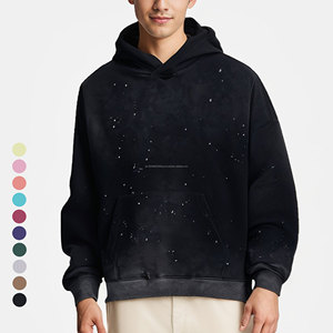 Sweat-shirts à capuche pour hommes en molleton délavé à l'acide, teints par pulvérisation, avec bordure brute, fabriqués sur mesure par le fabricant, en tissu Splash Ink 360GSM - Product Image 1