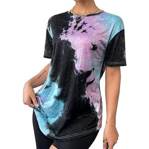เสื้อยืดมัดย้อมสำหรับผู้หญิงวัยรุ่นหญิงเสื้อยืดสีรุ้งเสื้อแขนสั้นตลกๆฤดูร้อนเสื้อยืดคอกลม - Product Image 6