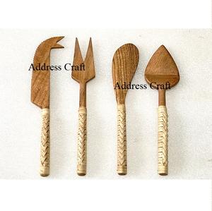 Juego de cuchillos para queso de madera creativos al mejor precio con mango de mimbre, cubiertos de acacia, cuchillo a granel, tenedor, esparcidor, juego de cubiertos, herramientas para queso - Product Image 5