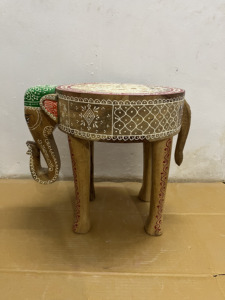 Handcrafted Rajasthani Hand-Painted Wooden Elephant Shape Coffee Table Side Table With Embose Work Decor Nightstand Bedside - Product Image 3