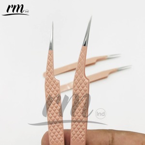 RMI Professional Stainless Steel Eyelash Extension Tweezers Nude Powder Coated Silver Tip Isolation Tweezers Diamond Grip Beauty - Product Image 1