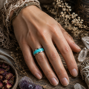 Bague Turquoise Bay River 8 mm de large avec pierre précieuse ronde bleue en argent sterling 925, pierre de naissance de décembre, bijoux en turquoise - Product Image 5