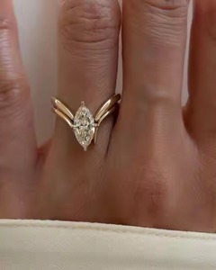 VS1 Marquise Cut lab grown diamond Engagement <b>Ring</b> <b>Set</b> 18K Solid Gold Anniversary <b>Ring</b> <b>Set</b> With Unique Curve Wedding Band - Product Image 3