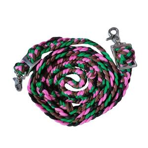 Rênes de baril en nylon tressé personnalisé pour chevaux avec mousquetons à gâchette en métal Rênes d'équitation occidentales bicolores OEM ODM - Product Image 1