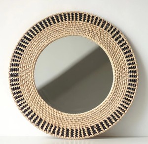 Trendy Dual Tone Round Rattan <b>Mirror</b>, Boho Natural Wall Decor - Product Image 1