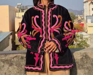 <b>Women</b>’s Hand Embroidered <b>Velvet</b> <b>Jacket</b> | Vintage Ethnic Floral Open Front Outerwear | Custom Wholesale Manufacturer - Product Image 2