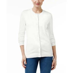 Cardigan Casual da Donna Karen Scott, Collo Tondo, Bianco, Taglia L, Opzioni Lungo o Corto, Ricamato e Stampato, con Bottoni, per l'Autunno - Product Image 1