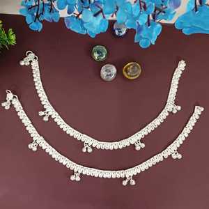 Indian Ewedding Jewellery <b>Silver</b> Tone Bell Charm Payal Boho Sandals <b>Anklet</b> Indian Manufacturer Wholesaler Jewelry <b>for</b> <b>Women</b> - Product Image 2