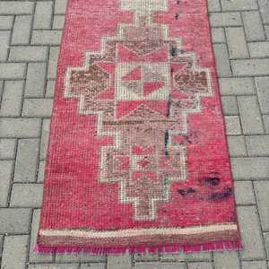 Vintage Rug, <b>Runner</b> 2.6x10 ft Rug, Herki <b>Red</b> Patchwork Rug - Product Image 3