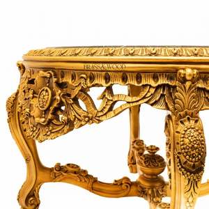 Mesa de entrada clásica de lujo con tablero de mármol negro y acabado dorado ornamentado - Product Image 6