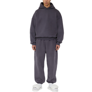 Conjunto Deportivo de Alta Calidad en Algodón, Estilo Urbano, Color Liso, Pantalones y Sudadera con Capucha Extra Grandes, Personalizables, de Felpa Gruesa - Product Image 1