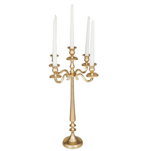 Venta caliente Vintage nueva llegada Metal aluminio tamaño alto candelabro portavelas acabado dorado para Decoración de mesa bodas - Product Image 6