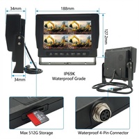 Monitor DVR Melia IP69K Resistente al Agua de 7 Pulgadas |   Grabadora de 4 Canales 1080P con Almacenamiento SD de 512 GB |   Sistema de cámara con vista nocturna de pantalla dividida para